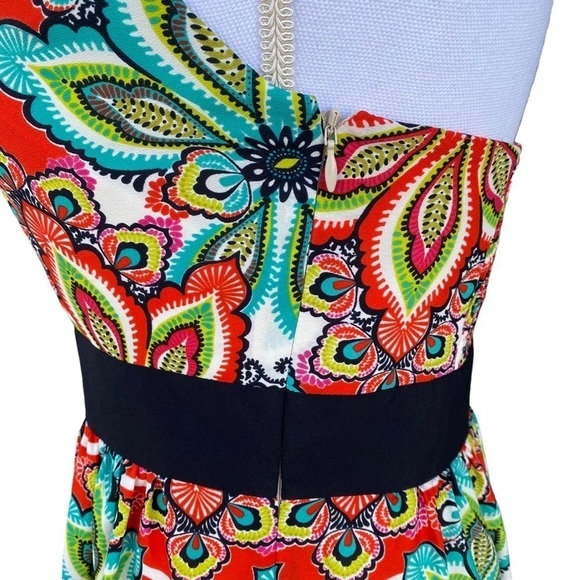 Eliza J Floral Striped Halter Maxi Dress Size 4 Bright Gold Chain Neckline GUC - Picture 6 of 14